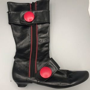 Red button detail Genuine Leather Boots